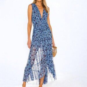 Misa Los Angeles Ava Blue Dress in Goa Floral Mesh - Size‎ Large